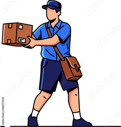 delivery person in blue uniform speedy package delivery service, isolated on transparent background