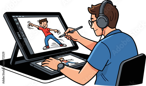 digital artist creates vibrant cartoon character a fusion of imagination and technology, isolated on transparent background