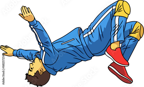 dynamic breakdancer in midair effortless grace and extreme power, isolated on transparent background