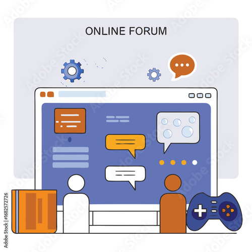 Game Development Online Service Platform – Creative Process of Video Game Design, Programming, and Coding Forum Flat Vector Illustration
