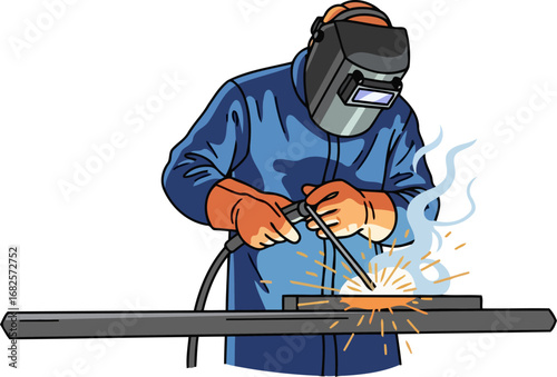 focused welder precision arc welding, metal fabrication, industrial strength, construction craftsmanship, isolated on transparent background