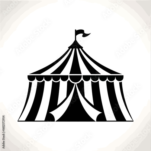 Classic Circus Tent Silhouette with Stripes and Flag Illustration for Festive Events and Entertainment Design