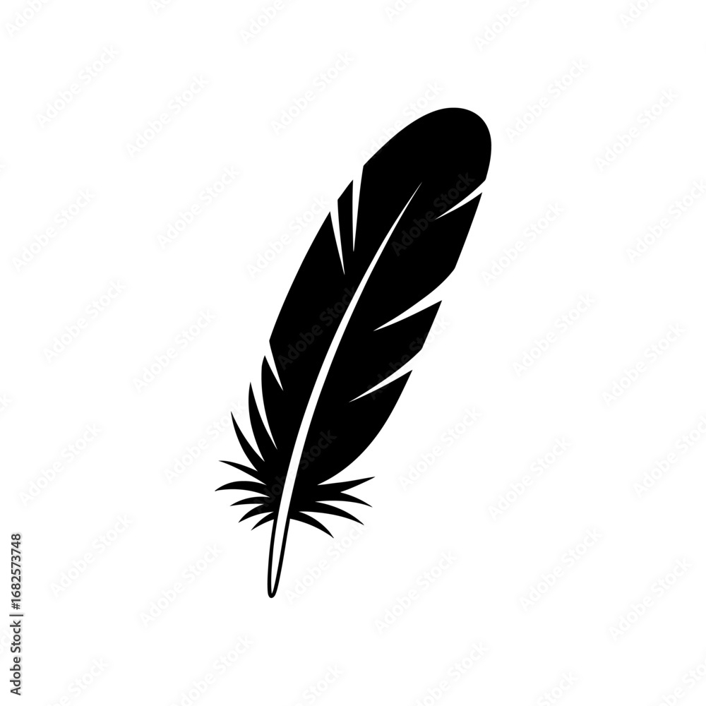 Fototapeta premium Elegant black feather illustration on white background perfect for designs representing freedom and spirituality vector graphic