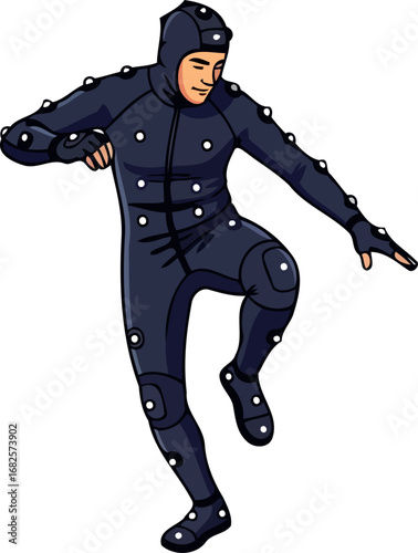 motion capture artist dynamic pose, digital performance, film production , isolated on transparent background