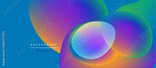 Vibrant abstract background. Overlapping colorful circles create dynamic visual effect. Blue gradient dominates composition. Modern design element.