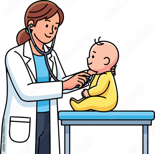 pediatricians gentle touch a babys checkup, health and care illustrated, isolated on transparent background