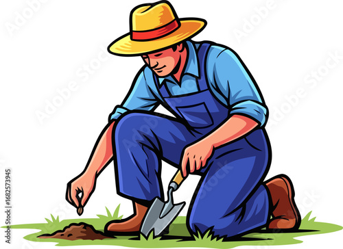 planting seeds of hope a farmers gentle touch cultivates new beginnings, isolated on transparent background