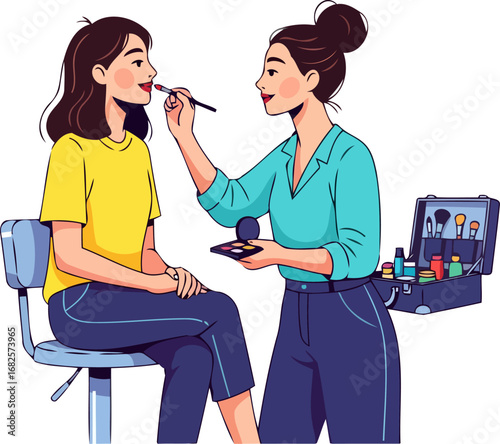 professional makeup artist applying lip color a beauty transformation story, isolated on transparent background