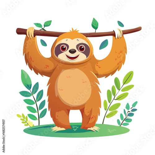 Sloth Streamlined Vector Art with Flat Colors and Sharp Linework