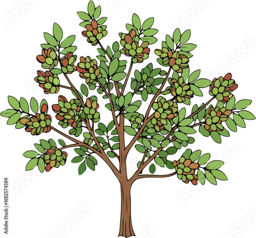 vibrant green tree with abundant fruit a summery botanical illustration, isolated on transparent background