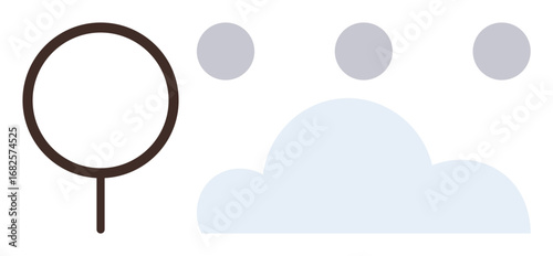 Minimalistic tree outline, light cloud, and three dots reflecting growth, connection, environment, creativity, nature, sustainability and balance. Ideal for education eco-awareness and a simple