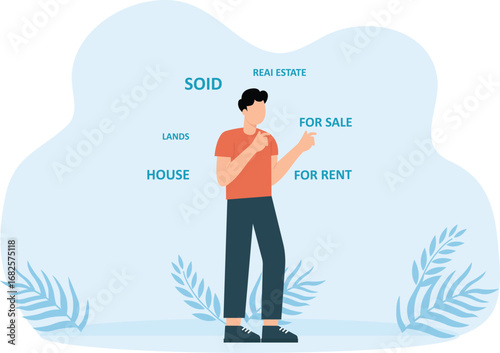 Real estate agent animation doing multitask while standing with six arms concept
