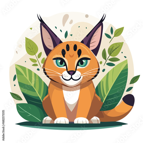 Caracal Streamlined Vector Art with Flat Colors and Sharp Linework
