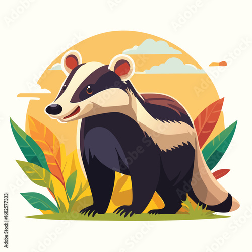 Honey Badger Streamlined Vector Art with Flat Colors and Sharp Linework
