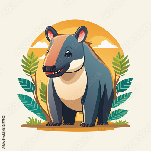 Tapir Streamlined Vector Art with Flat Colors and Sharp Linework