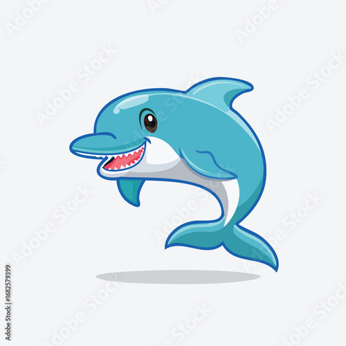 Bottlenose Dolphin Streamlined Vector Art with Flat Colors and Sharp Linework