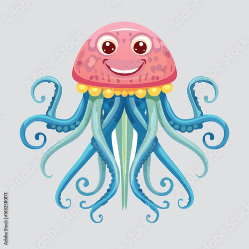 Jellyfish Streamlined Vector Art with Flat Colors and Sharp Linework