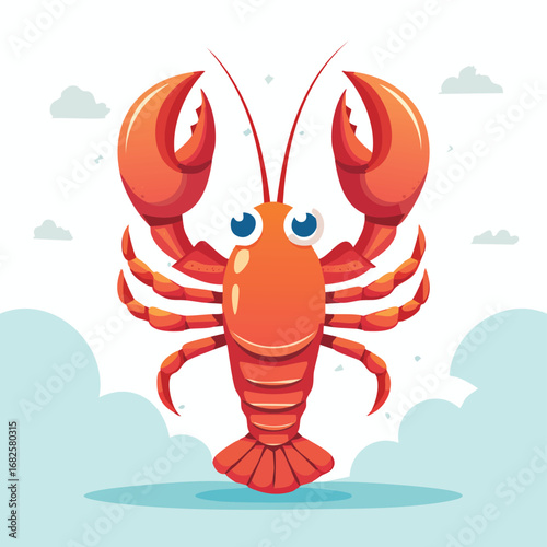 Lobster Streamlined Vector Art with Flat Colors and Sharp Linework