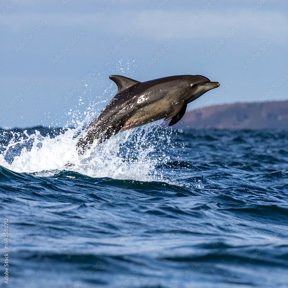 Fototapeta premium Dolphin leaping in ocean waves (1)