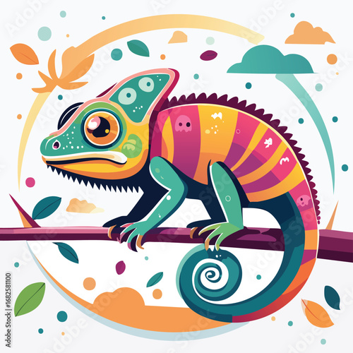 Chameleon  Streamlined Vector Art with Flat Colors and Sharp Linework