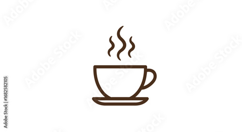 Brown Coffee Cup with Steam Icon on White.