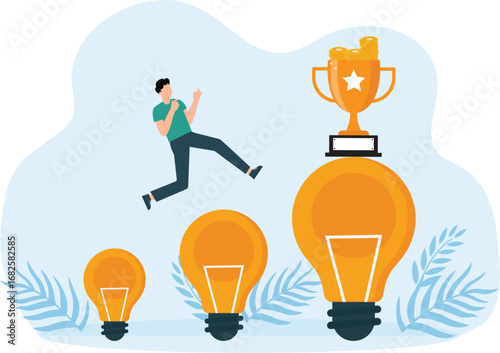 Entrepreneur and creative concept ideas about the key to success, light bulbs and symbols, looking for new creative thinking, investing and investing money in ideas.

