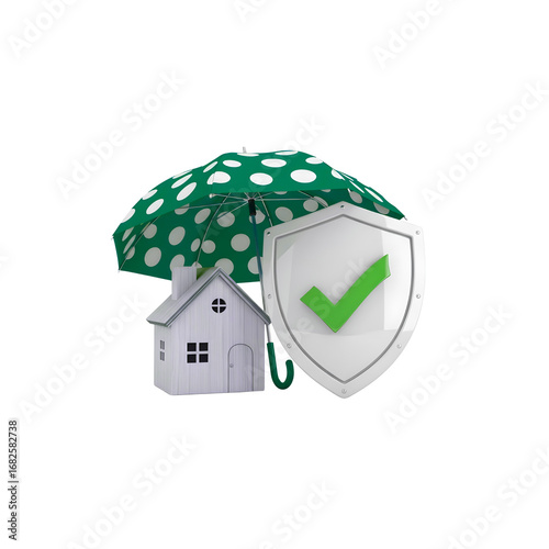 A house with a green tick shield and a green tick shield - Transparent Background