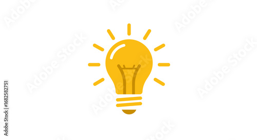Yellow Light Bulb with Bright Rays Illustration.