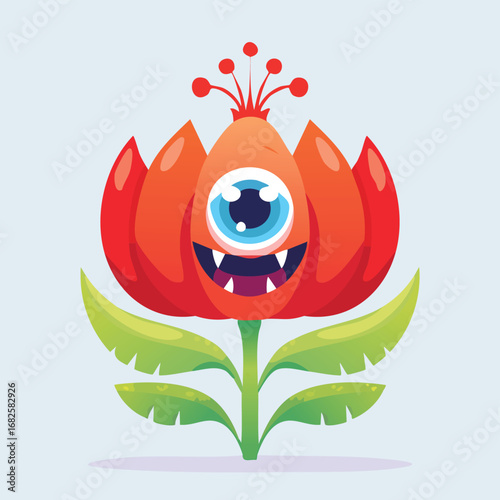 Poppy Flat-Style Vector Illustration with Balanced Composition