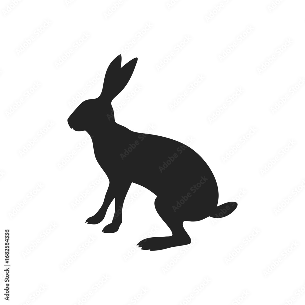 Obraz premium Hare silhouette logo. Black icon bunny isolated on white background. Vector illustration side view