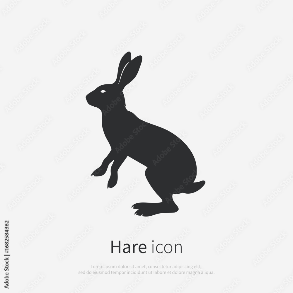 Fototapeta premium Bunny icon silhouette. Black hare logo isolated on white background. Vector illustration