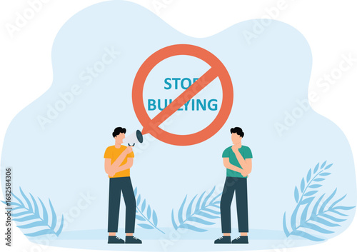 Social concepts, social problems of mankind. Stop mocking signs, calls to stop bullying others concept