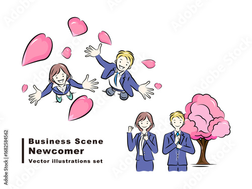 桜の下で希望を胸にスタートする新入社員のビジネスピープル｜ビジネスシーン