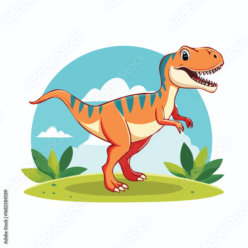 Allosaurus Flat-Style Vector Illustration with Balanced Composition