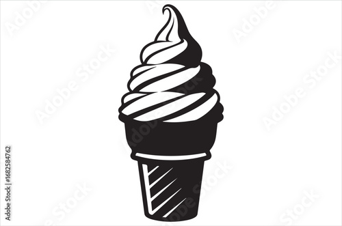 ice cream cone silhouette, black ice cream vector, ice cream set EPS, ice cream clipart black, dessert silhouette icons, cone shape vector, frozen treat, illustration, retro on white background.