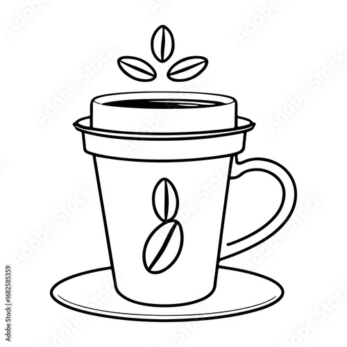 Stylish Coffee Cup Illustration — Creative black and white vector image for use in cafe artwork, food posters, brand identity, coffee blog content, and digital marketing designs.