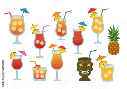 Tropical drink assortment with umbrellas  pineapple