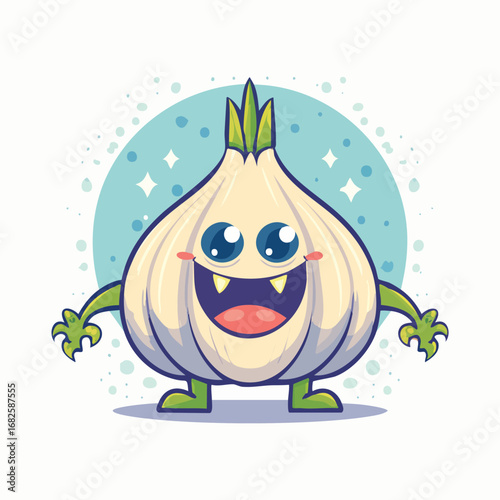 Garlic Flat Illustration Featuring Clean Shapes and Bold Outlines