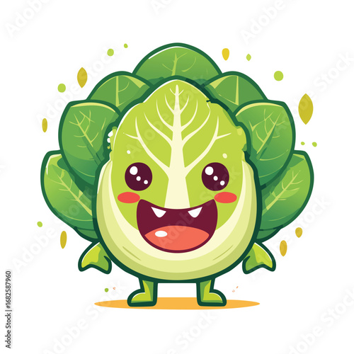 Napa Cabbage Flat Illustration Featuring Clean Shapes and Bold Outlines