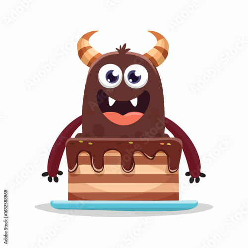 Chocolate Cake Flat Illustration Featuring Clean Shapes and Bold Outlines