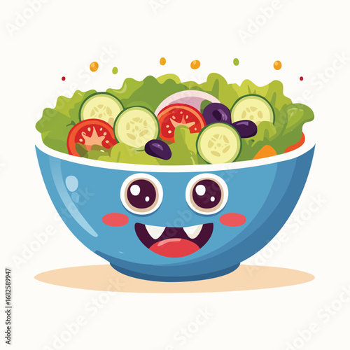 Greek Salad Flat Illustration Featuring Clean Shapes and Bold Outlines
