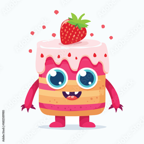 Strawberry Shortcake Flat Illustration Featuring Clean Shapes and Bold Outlines