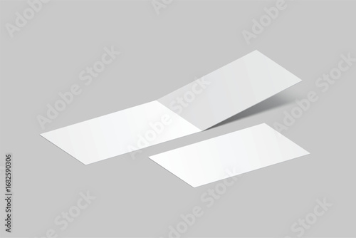 Bi Fold Business Card Blank Mockup, Open leaflet template. Empty paper for pamphlet, catalog, flyer, notecards, note paper, wedding invitation, gift card, postcard, brochure, print design, branding