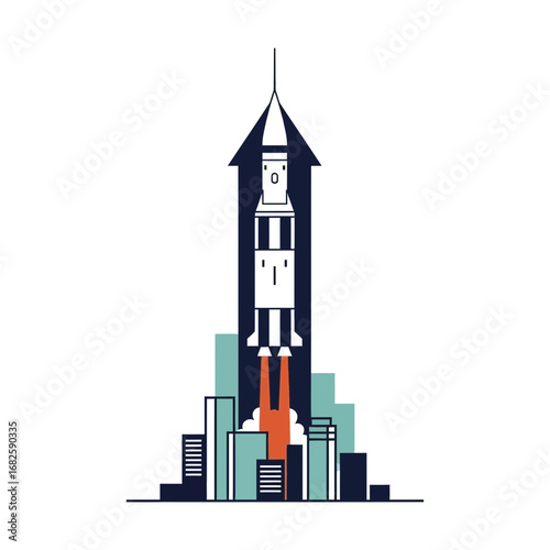 Countdown to Liftoff A Minimalist Geometric Illustration of a Rocket Launch