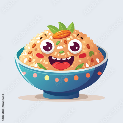 Kimchi Fried Rice Flat Illustration Featuring Clean Shapes and Bold Outlines
