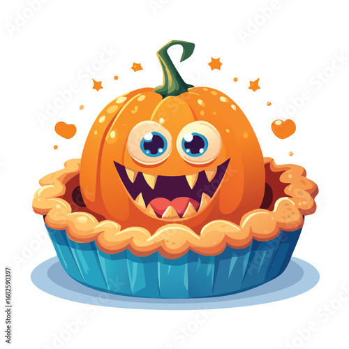 Pumpkin Pie Flat Illustration Featuring Clean Shapes and Bold Outlines