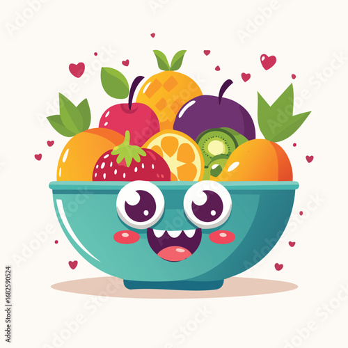 Fruit Salad Flat Illustration Featuring Clean Shapes and Bold Outlines