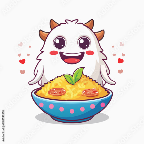Biryani Flat Illustration Featuring Clean Shapes and Bold Outlines