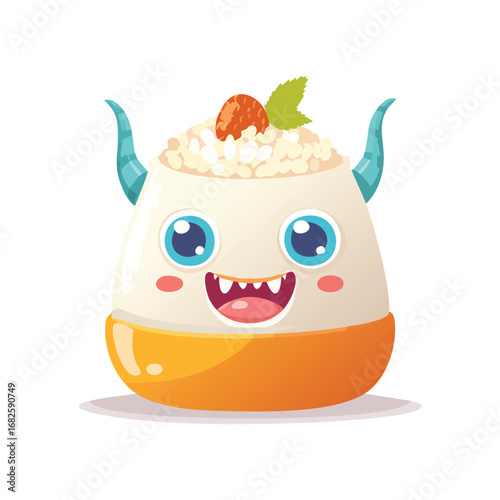 Rice Pudding Flat Illustration Featuring Clean Shapes and Bold Outlines