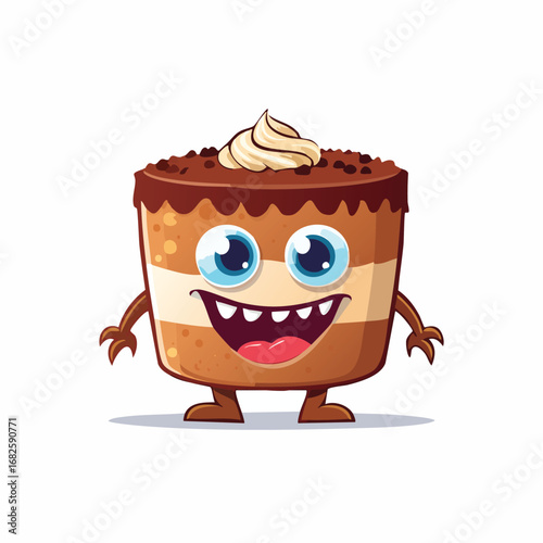 Tiramisu Flat Illustration Featuring Clean Shapes and Bold Outlines